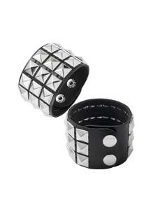 Yanxyad 1/2Pcs Studded Bracelet PU Leather Punk Bracelet For Men Women, 80s Wristband Goth Punk Rock Bracelet, Black/Silvery Punk Rock Style Three Rows Square Studs Faux Leather Bracelet Cuff Bangle Unisex Bracelets For Party Favors Bracelet & Gift