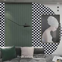 1 Roll Geometric Grid Self-Adhesive Wallpaper, Classic, Stylish, Waterproof Decorative Contact Paper For Bathroom, Cabinets