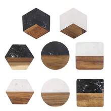 大理石隔热杯垫，玫瑰木拼装，圆形、方形、六角形，欧式奢华咖啡杯垫，适用于咖啡杯、茶杯、各种杯子，适合居家、咖啡厅、餐厅 - 彩色 - 查看 5