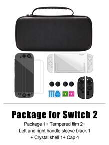 Suitable For Switch2 Handle Bag Set Large Capacity Portable Game Console Cassette Storage Bag Real Machine Mold Hard Plastic Transparent Protective Shell Full Silicone Split Cover Left And Right Protective Cover HD Tempered Film Screen Protector Rocker Cap Full Set Of Accessories