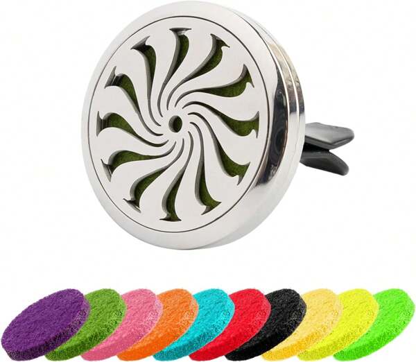 AUEAR, Bear Car Diffuser Vent Clips Aromatherapy Essential Oil 30mm Stainless Steel Air Fresheners Lockets With 10 Felt Refill Pads For Women Men (Style E)
