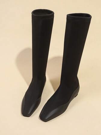 Women's French Square Toe Flat High Shaft Boots, New Autumn/Winter Tall Shaft Fashion Mid-Calf Boots, 2025 New Arrival