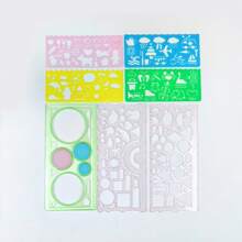 7pcs Multifunction Ruler Set, Geometry Drawing Hollow Scale Drafting Stencils For Students