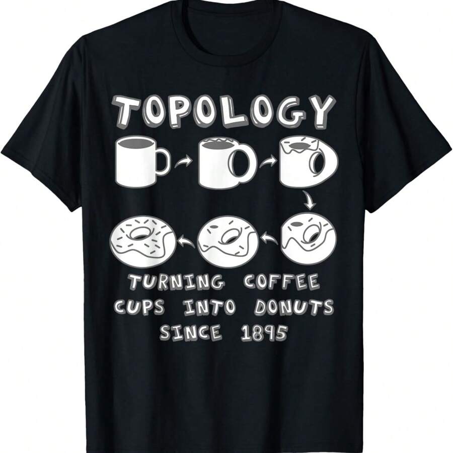 Funny Topology Turning Coffee Cups Into Donuts Math Teacher T-Shirt - Black - View 1