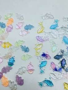 100pcs Random Color Aurora Jellyfish & Aurora Fish Mini Ocean Nail Art Accessories, Random Style Aurora Fish & Aurora Jellyfish, Random Color Mix, Total 100pcs, Suitable For Nail Art & Handmade Crafts - Multicolor - View 3