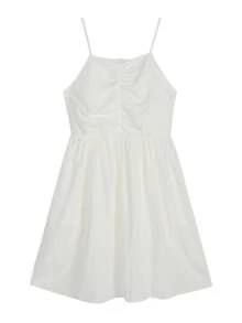 女士夏季纯色细肩带时尚百搭无袖休闲及膝连衣裙，少女吊带迷你连衣裙 - 白色 - 查看 7
