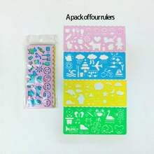 7pcs Multifunction Ruler Set, Geometry Drawing Hollow Scale Drafting Stencils For Students