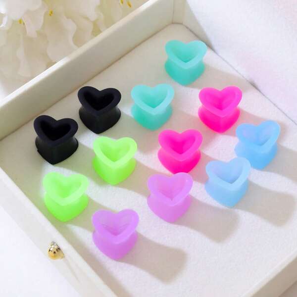 12pcs Heart Shaped Silicone Ear Plugs, Multi-Color, Material, Sexy Body Piercing Jewelry, Suitable For Women & Men, Great Gift For Birthday, Christmas, Anniversary, Valentine's Day, Wedding, Profession, Party, Halloween