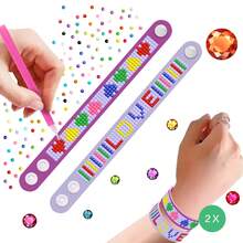 2 件钻石艺术手链工艺套件，钻石画珠宝艺术制作套件，适合女孩儿童宝石 DIY EVA 手链制作套件，适合女孩的礼物，Little Jupiter 钻石艺术手链套件，女孩手链制作套件 - 儿童钻石艺术套件 - 彩色 - 查看 3