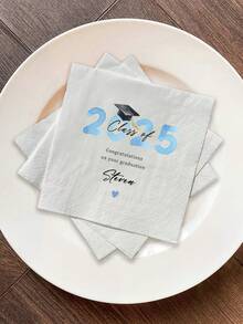 20-500pcs Custom Graduation Napkins, Personalized Napkins With Your Text, Class Of 2025, Disposable Beverage Dessert Napkins For Grad Party Decor, Graduation Party Gift, Custom Cocktail Napkins