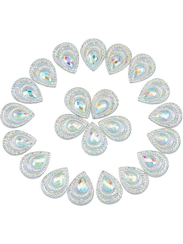 Peacock Blue Crystal 18x13mm Peacock Tail Flat Back Resin Cabochon, Suitable For DIY Jewelry Making, Wedding Gown Decor