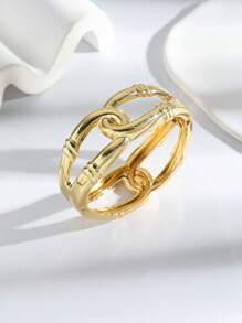 1pc Asymmetrical Line Design Wide Bangle, Unique Minimalist Bracelet Suitable For Daily Wear For Women