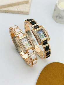 SUNLIFEX 1pc Square, Embellished With Diamonds, Exquisite, Fashionable, Elegant, Rose Gold, Women's Quartz Watch, Minimalist, High Quality, Gift For Women.
