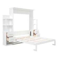 Cama empotrada de matrimonio con estantes, cajones y luces LED, color blanco-3930 - Multicolor - Ver 4
