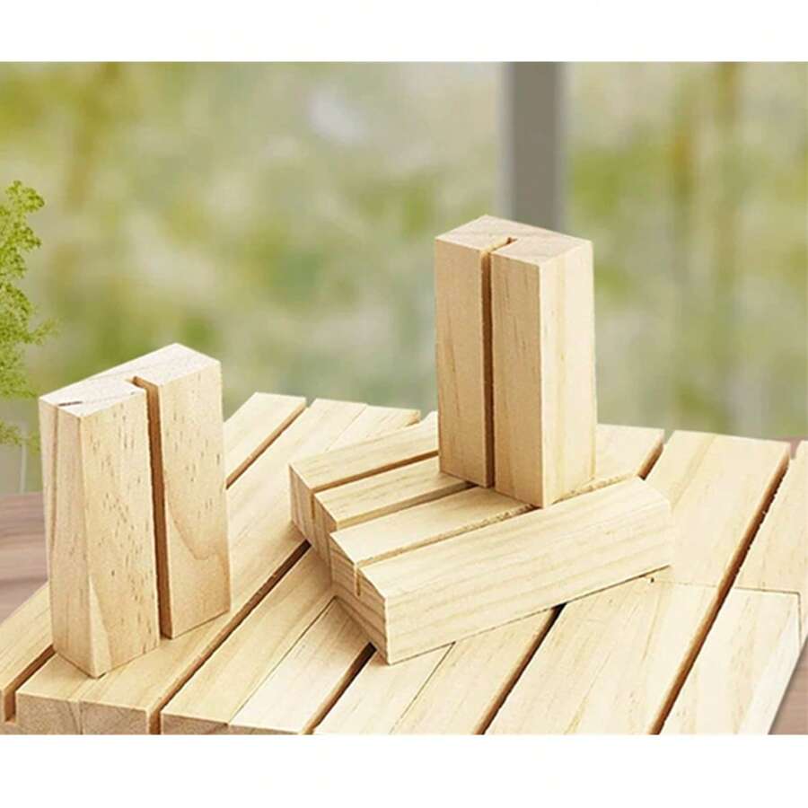 10pcs Wooden Postcard Stand, Pinewood Base, Calendar Display Holder, Creative Wooden Message/Photo Frame For Desk, Suitable For Easter, Various Festivals Decoration