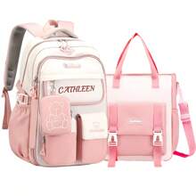 2Pcs/Set Large - Capacity Girls' Backpack With Teddy Bear Print & Portable Handbag, Coin Purse. Student Backpack Fits 15.6 - Inch Laptop, Multi - Functional Pockets. Ideal For Outdoor Travel, Back - To - School, School Trips & Daily Use