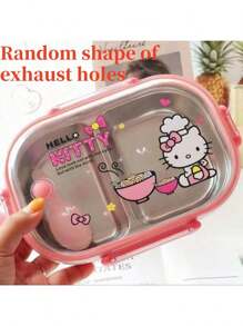 Sanrio 1 pezzo Scatola bento Hello Kitty Sanrio con cucchiaio - Simpatica scatola porta cibo rosa con 2 scomparti, portatile, adatta per campeggio, ufficio e viaggio, lavaggio a mano, design quadrato, tema cartone animato, adatta per varie festività. Può essere usata a casa per il ritorno a scuola, scatola per la frutta, scatola del pranzo, scatola bento. Regalo perfetto