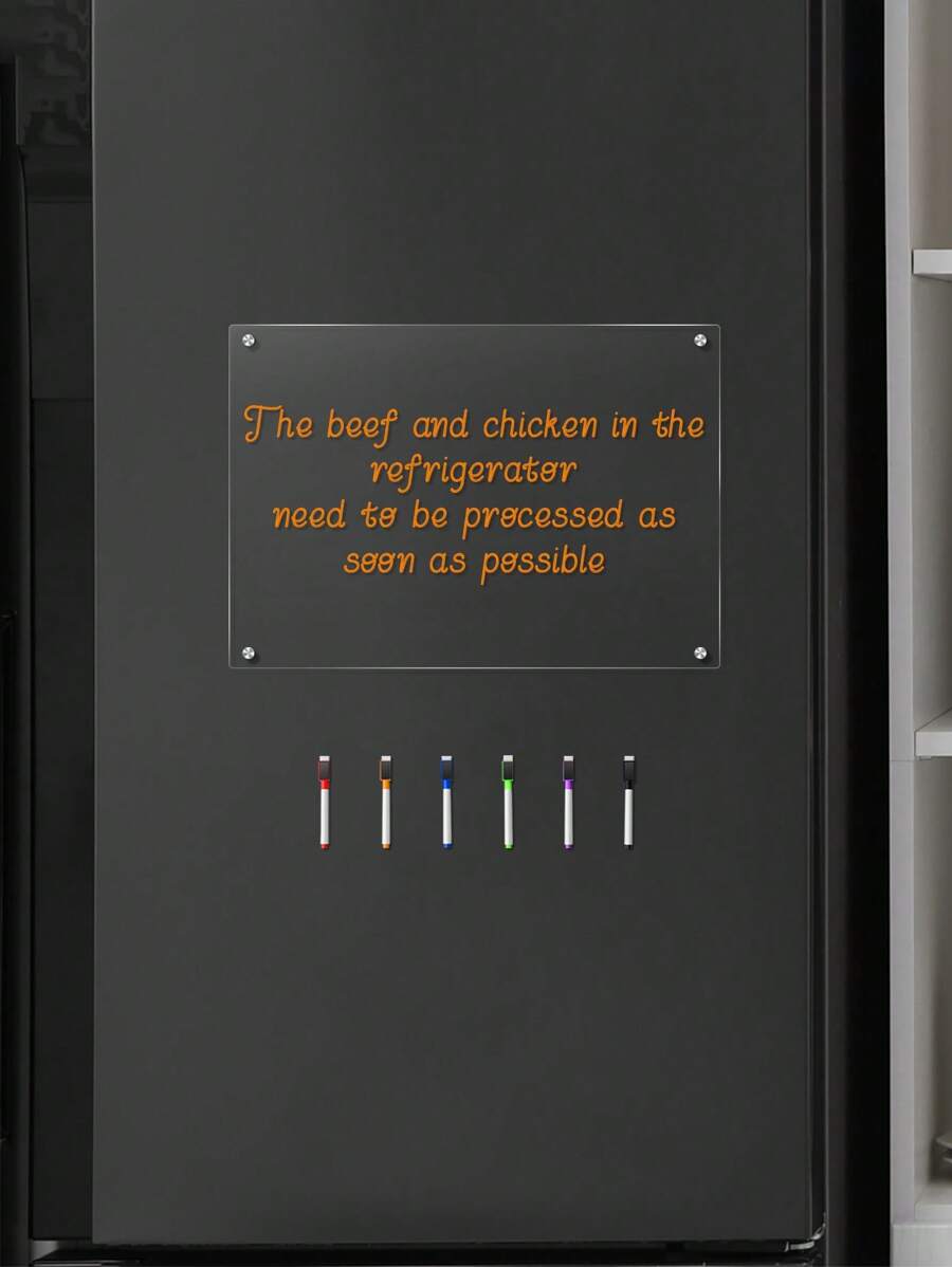 1 Set Magnetic Transparent Acrylic Monthly & Weekly Planner Whiteboard, Erasable Magnetic Fridge Memo Board (Comes With 6 Random Color Whiteboard Markers) - Transparent - View 1