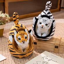 18cm Cute Tiger Plush Toy With Cozy Bed - Adorable Stuffed Animal Doll Set, Soft Plushie For Kids, Baby Shower Gift, Nursery Decor, Valentines Present