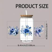 12 Sheets Blue Rose Style UV DTF Cup Transfer Paper, Suitable For 16oz Glass Coffee Cups, Blue Rose Style UV DTF Transfer Paper For Water Bottles, Creative Crafts And Gift - Multicolor - View 3