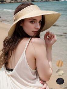 1 件装女士卷起遮阳帽宽边草帽夏季可折叠可打包防紫外线帽海滩旅行帽