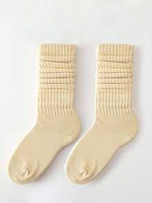 1双女士长筒袜，过膝袜，中筒袜，纯色小腿袜，堆堆袜，简约百搭，四季皆宜，日常穿着舒适保暖。