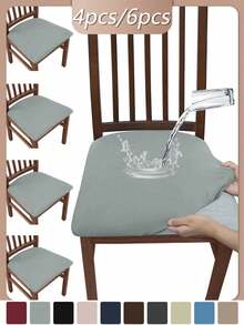 6 pièces Housse de siège de chaise universelle imperméable en soie de lait, housse de siège de chaise de couleur unie brossée et très élastique, housse de chaise douce et confortable, anti-poussière et anti-salissure, convenant aux chaises de salle à manger, aux bureaux et à la décoration de la maison, housses de chaises de salle à manger, ensemble de 4 housses de chaises de salle à manger