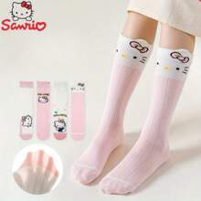 Sanrio 1Pair Sanrio Hello Kitty Women'S Knee-High Socks, 100% Polyester, Breathable Mesh, Cute Animal Pattern, Comfortable Knit Fabric, Long Tube Sports Socks,