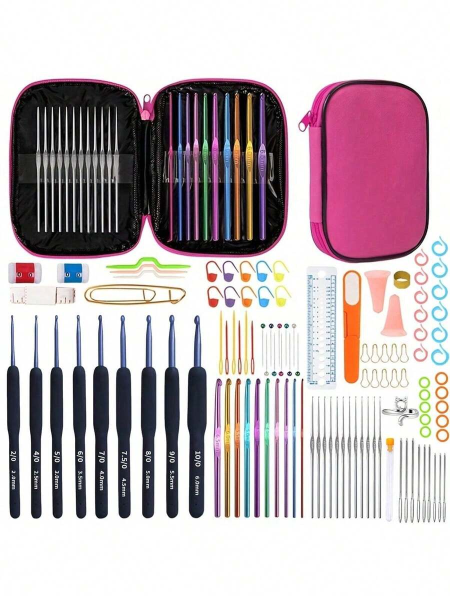 100pcs Colorful Aluminum Crochet Hook Set, Includes Various Tools For Creative DIY Handicrafts And Knitting (Random Color) - Multicolor - View 1