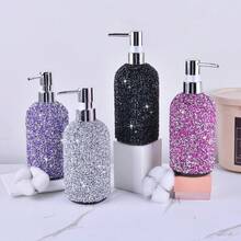1 Peça Garrafa Dispensadora de Plástico com Bomba Decorada com Strass de 500ml para Gel de Banho, Shampoo, Loção, Garrafa Vazia Recarregável - Multicolorido - Visão 3