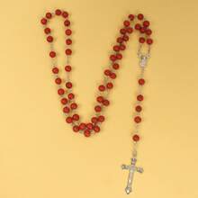 1pc High-End Niche Fragrant Wooden Bead Cross Pendant Necklace, Long Women Fashion Jewelry