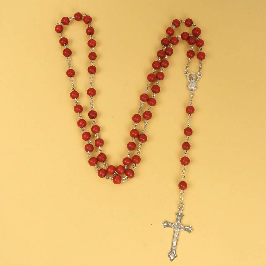 1pc High-End Niche Fragrant Wooden Bead Cross Pendant Necklace, Long Women Fashion Jewelry