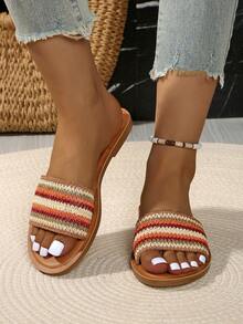 Sandálias rasteiras bordadas femininas, chinelos estilo boêmio, chinelos com estampa floral aleatória, adequados para festas e férias - Cor - Ver 3