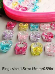 (Sin caja) Set de 10 anillos de dedo de resina con flores de caramelo, anillos de plástico rosa para niñas, regalos para fiestas, cumpleaños y joyería aleatoria para niñas - A - Ver 7