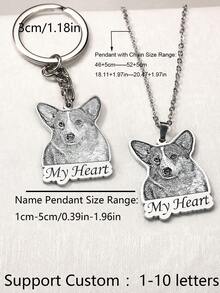 Personalized Family Portrait Keychain Pet Portrait Personalized Pet Keychain Heart Pendant Mom Keychain Necklace Set Unique Gift - Silver - View 4