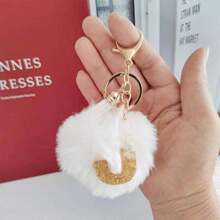 Christmas Festival Gifts Home Decorations-White Initial Letter Keychain With Soft Fluffy Fur Ball Pom-Pom Women Sweet Bag Purse Charm A-Z 26 Letter Pendant
