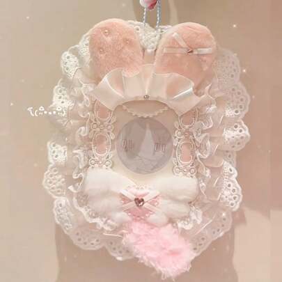 1 Stück DIY fertig gestellter süßer rosa Spitzen Fotokartenhalter, Anime Cartoon Prominenten Mini-Karte, Fotokartenständer, kann als Lolita-Accessoire oder als Dekoration für Kpop-Taschen verwendet werden