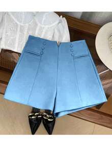 Liuhan Modas Shorts Women Tailoring Casual Versatile Front Pocket Zipper With Buttons Zipper - 藍色 - 查看 2