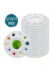 5/10/15pcs White Circular Plastic Paint Palettes, For Students Painting In School Projects Or Art Classes, Back To School, School Supplies, Household Items - White - View 1
