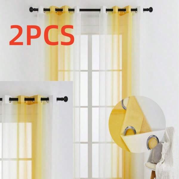 2 piezas Cortinas traslúcidas degradadas - Ya sea que prefiera un aspecto transparente o semitransparente, nuestra colección puede satisfacer sus necesidades. Las cortinas vaporosas permiten que se filtre una luz suave y difuminada, creando una atmósfera agradable y fresca. Si desea talla grande privacidad, seleccione nuestras cortinas semitransparentes para lograr el equilibrio perfecto entre luz y privacidad.