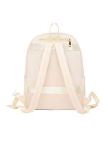 LECEY 1 件纯色简约大容量尼龙拉链背包，学生包，旅行包，双肩/手提，学校背包 - 白色 - 查看 3