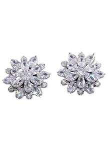 1 对奢华水钻花朵耳钉，适合女士，优雅闪亮百搭耳环