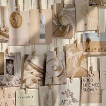 Bohemian Style Hanging Photo Display With Wooden Bead Wreath - Country Linen Wall Art For Dorm, Classroom And Bedroom | Natural Wood Frame Design, Attractive Room Decor, Perfect For Cherished Memories, Bohemian Home Decor - 彩色 - 查看 6