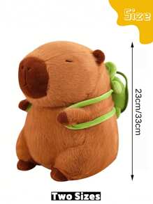 Adorable peluche de capibara color marrón oscuro con acentos de hojas verdes - Peluche de poliéster suave, ideal para regalos de Navidad y Acción de Gracias