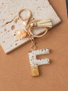 1个可爱白色钥匙扣，圣诞钥匙扣，女士字母流苏钥匙扣，可挂在钥匙、钱包、手提包、背包上，节日圣诞礼物，家居装饰 - 白色 - 查看 12