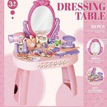 ABS Material Toy Set For Children's Play At Home Puzzle Pretend Toy, Girls' Dressing Table, Multifunctional Design, Suitable For Children Over 3 Years Old, Hot Selling 30 Piece Set, Cultivating Children's Interests And Hobbies!