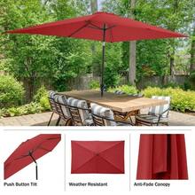 Parasol de mercado Pure Garden de 10 pies de tamaño rectangular inclinado, de acero rojo con botones - 1 - Ver 4