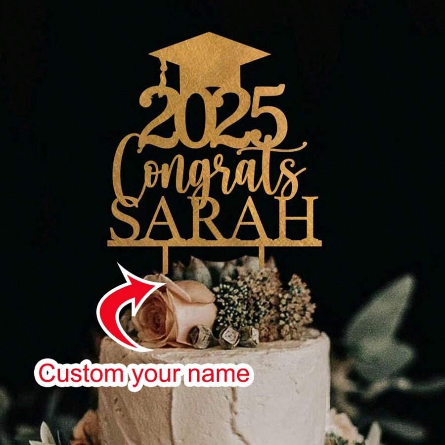 Decor tort absolvire auriu 2025, decor tort absolvire personalizat, decor cadou absolvire, decor tort absolvire 2025 personalizat, felicitări nume, farmec tort acrilic, personalizat clasa 2025, decor petrecere absolvire fericită, cadou de absolvire