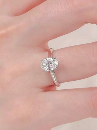 925 纯银椭圆形蛋形戒指，皇冠水滴戒指，优雅女士结婚戒指，男女通用礼物，奥地利水晶，订婚，求婚戒指