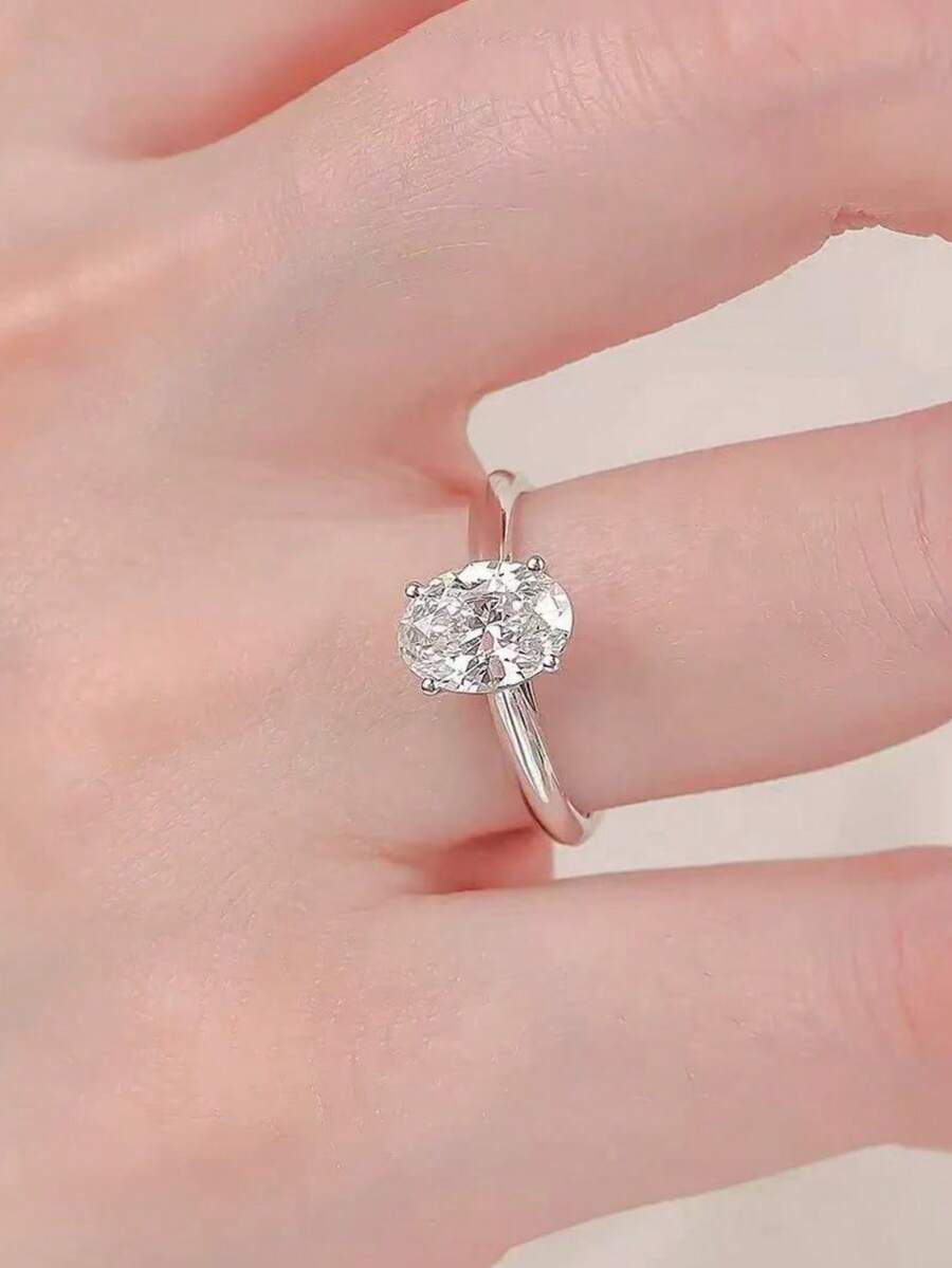 925 纯银椭圆形蛋形戒指，皇冠水滴戒指，优雅女士结婚戒指，男女通用礼物，奥地利水晶，订婚，求婚戒指